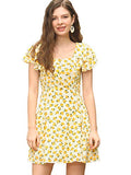 Women's Ruffled-Sleeve Square Neck Pleated Front Floral Mini Dress | Original Brand