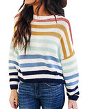 Women's Long Sleeve Crew Neck Striped Color Block Casual Loose Knitted Pullover Sweater Tops