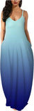 Gradient Blue Womens Casual Sleeveless Plus Size Loose Plain Long Maxi Dress with Pockets - Wolddress | Women's Casual Dresses