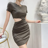 Summer Dresses for Women, Fashion Ladies Soild Asymmetrical O-Neck Tank Dress Short Basic Midi Club Dress Party UK Size | Women's Work Dresses