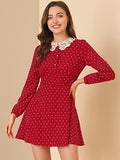 Women's Christmas Costume Heart Print Peter Pan Collar Long Sleeve Mini Dress