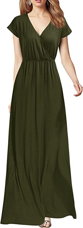 Red Women Cap Sleeve Loose Plain Pockets Maxi Casual Formal Long Dresses - REPHYLLIS | Women's Formal Dresses