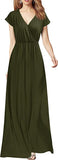 Red Women Cap Sleeve Loose Plain Pockets Maxi Casual Formal Long Dresses - REPHYLLIS | Women's Formal Dresses