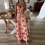 Summer Dresses for Women, Fashion Ladies Summer V-Neck Casual Printing Loose Sleeveless Loose Long Dress Party UK Size | Women's Work Dresses