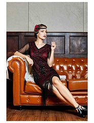 Women's Flapper Dresses 1920s Sequins Art Deco Gatsby Cocktail Dress With Sleeve