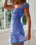 Womens Summer Ruffle Sleeve Sweetheart Neckline Printing Dress Mini Dress