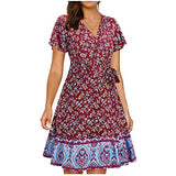 Ladies Floral Print Long Sleeve V-Neck Casual Sundress Dress Bodycon Dress Office Wear for Casual Club Cocktail Evening Gowns Work UK Size 8-26 | Women's Work Dresses