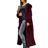 Claret Womens Casual Long Sleeve Open Cardigan Warm Hooded Outwear Coat Cable Knit Long Cardigan Sweaters with Pockets - NIUBIA | Women's Cardigan