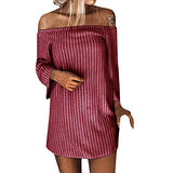 Women Casual Dresses New Long Sleeve Off Shoulder Striped Print Dress Spring Autumn Daily Outdoor Dress | Original Brand | Women's Work Dresses