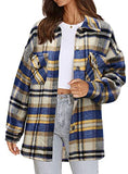 Womens Classic Plaid Color Block Button Down Shirt Jackets Blouses Tops 6020 Blue Small | Women's Casual Dresses