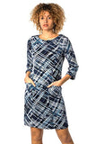 Women Check Shift Dress - Ladies Checkered Tartan Plaid Print Winter Smart Work Office Casual Formal Party Comfortable Tunic 3/4 Sleeve Knee Length Smock | Women's Casual Dresses