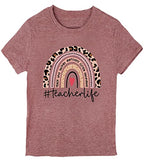 Womens Teacher Life T-Shirt Rainbow Leopard Graphic Tee Shirts Inspirational Teachers Gift | Original Brand | Women's Tops and Blouses