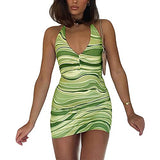 Charmlinda Women Sexy Cut Out Long Dress Geometric Pattern Spaghetti Strap Halter Neck Backless Maxi Dress Ladies Club Y2K Clothes