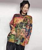 Multred Women Long Sleeve Jumpers Knitted Graphic Sweater Crew Neck Loose Pullover Sweater Tops - Yesno | Women's Jumpers