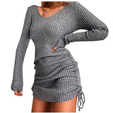 Women's Dress Sweet & Cute Dress Ladies Pullover Long Sleeve Autumn Solid Casual V Neck Sweatshirt Drawstring Dress Fancy Cocktail Dress Party Dress Maxi A-line Dress