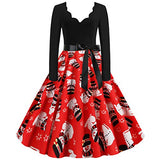 Women's Christmas Print V-Neck Long-Sleeved Dress, Autumn and Winter Skirt, Suitable for Christmas Parties, Dinners, Dates | Original Brand | Women's Casual Dresses