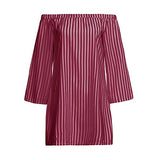 Women Casual Dresses New Long Sleeve Off Shoulder Striped Print Dress Spring Autumn Daily Outdoor Dress | Original Brand | Women's Work Dresses