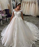 Bridal Women's Half Sleeve Wedding Dresses Applique Long Ball Gown for Bride QU293 | Women's Formal Dresses