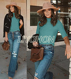 LIYOHON Womens Tops Dressy Casual Fall Cute Tops Mock Turtleneck Business White T Shirts Turquoise-M | Women's Casual Dresses