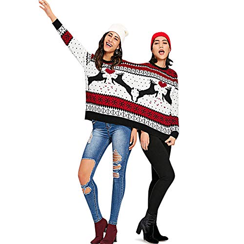 CHARMMA Crew Neck Long Sleeve Two Person Knit Pullover Ugly Christmas Sweater