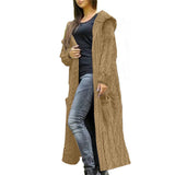 Camel Color Womens Casual Long Sleeve Open Cardigan Warm Hooded Outwear Coat Cable Knit Long Cardigan Sweaters with Pockets - NIUBIA | Women's Cardigan