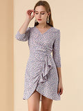 Women's Floral Printed V-Neck 3/4 Sleeve Ruffle Hem A-Line Dress | Original Brand