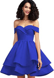 Royal Blue Off Shoulder Short Prom Dress Satin Homecoming Dresses for Teens A Line Cocktail Party Gowns Mini Dress - Homdor | Women's Cocktail Dresses