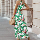 Ladies Summer High Waist O-Neck Bohemian Retro Printed Belt Beach Dress UK Size Party Dress | Women's Work Dresses