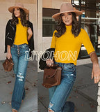 LIYOHON Womens Tops Dressy Casual Fall Cute Tops Mock Turtleneck Business White T Shirts Yellow-M | Women's Casual Dresses