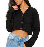 Women's New Crop Cable Button Open Classic Knit Cropped Cardigan | Women's Cardigan