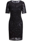 VIJIV Vintage 1920s Gatsby Sequin Beaded Lace Cocktail Party Flapper Dress with Sleeves