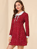 Women's Polka Dots Peter Pan Collar Contrast Long Sleeve Vintage Shirt Dress
