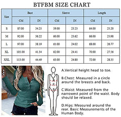 BTFBM Women Long Sleeve V Neck Button Up Solid Tops Blouses Trendy Slim Fit Lace Sleeves Ribbed Knit Casual Shirts Tunic (Solid Dark Grey Blue, Medium) | Women's Casual Dresses