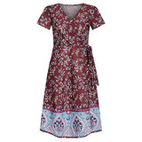 Ladies Floral Print Long Sleeve V-Neck Casual Sundress Dress Bodycon Dress Office Wear for Casual Club Cocktail Evening Gowns Work UK Size 8-26 | Women's Work Dresses