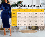 Womens One Off Shoulder Midi Dress Long Sleeve Velvet Sexy Bodycon Party Pencil Dress