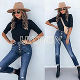 LIYOHON Womens Tops Dressy Casual Fall Cute Tops Mock Turtleneck Business White T Shirts Black-M | Women's Casual Dresses