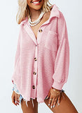 Dokotoo Women Waffle Knit Long Sleeve Shirts Plus Size Lightweight Collared V Neck Tops Solid Button Up Blouses Casual Fashion Fall Shacket Jacket Women Pink X-Large | Women's Casual Dresses