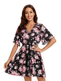 Multi Pink Women's Boho Button Up Split Floral Print Flowy Party Dress - Milumia | Women's Casual Dresses
