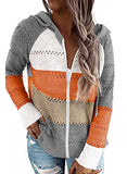Womens Long Sleeve Zip-Up Hoodie Jacket Lightweight Patchwork Color Block Sweatshirt Coat S-XXL | Women's Cardigan