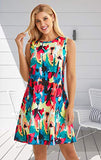 Women Beach Floral Tshirt Sundress Sleeveless Pockets Casual Loose Tank Dress