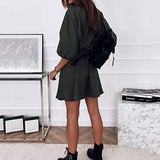 Spring Summer Ladies Lapel Solid 3/4 Sleeve Drawstring Dress Bodycon Dress Office Wear for Casual Club Cocktail Evening Gowns Work UK Size 8-26 | Women's Work Dresses