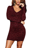 Women's Long Sleeve Glitter Dress Back Lace Up Bodycon Sequin Party Dress