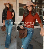 Pumpkin Ladies Tops Dressy Casual Fall Cute Tops Mock Turtleneck Business White T Shirts - LIYOHON Womens Fall Fashion | Women's Tops and Blouses