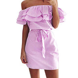 Summer Dress For Women The Shoulder Ruffle Dress With Beltstriped Off