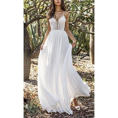 Wedding Dresses For Women Lace Bridal Gown Backless Sleeveless V Neck White Beach Wedding Party Dress