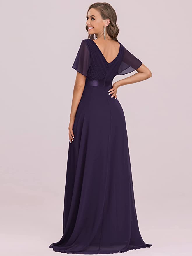 Purple Women s Short Sleeve V Neck Long Evening Dress Ever Pretty Original Brand