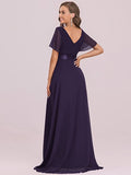 Purple Women's Short Sleeve V-Neck Long Evening Dress - Ever Pretty | Women's Formal Dresses