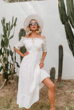 Womens Embroidered Off The Shoulder White Ruffle Maxi Dresses Boho Long Dress | Women's Formal Dresses