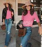 LIYOHON Womens Tops Dressy Casual Fall Cute Tops Mock Turtleneck Business White T Shirts Pale Purple-M | Women's Casual Dresses