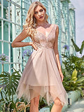 Women's V Neck Sequin Tulle Irregular Sparkle Homecoming Dress for Teens  - Sara Clothes
